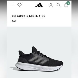 Kids Adidas Ultrarun 5 Shoes. Size 4. Black. NWT.